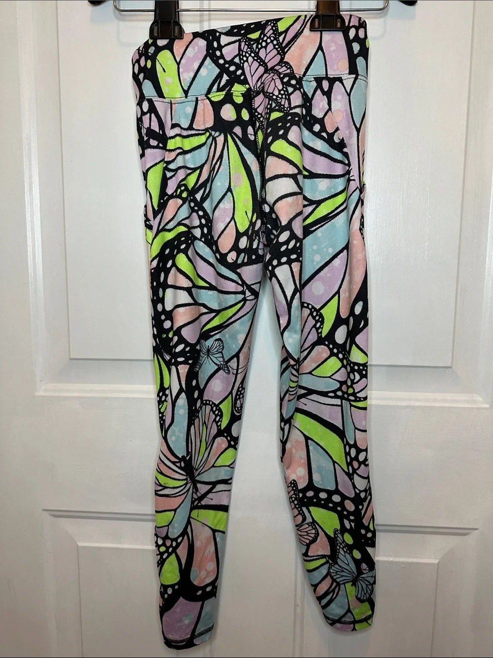 Justice Pastel Butterfly-Style Active Leggings in Black, Pink, Mint, Lime